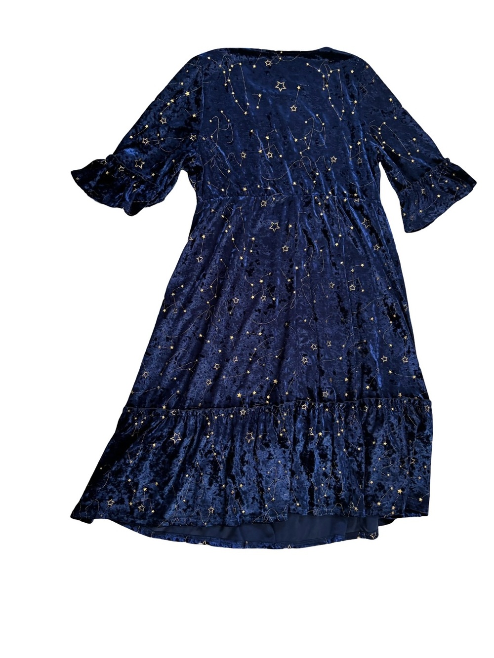 BloomChic Navy Velvet Dress with Gold Accents